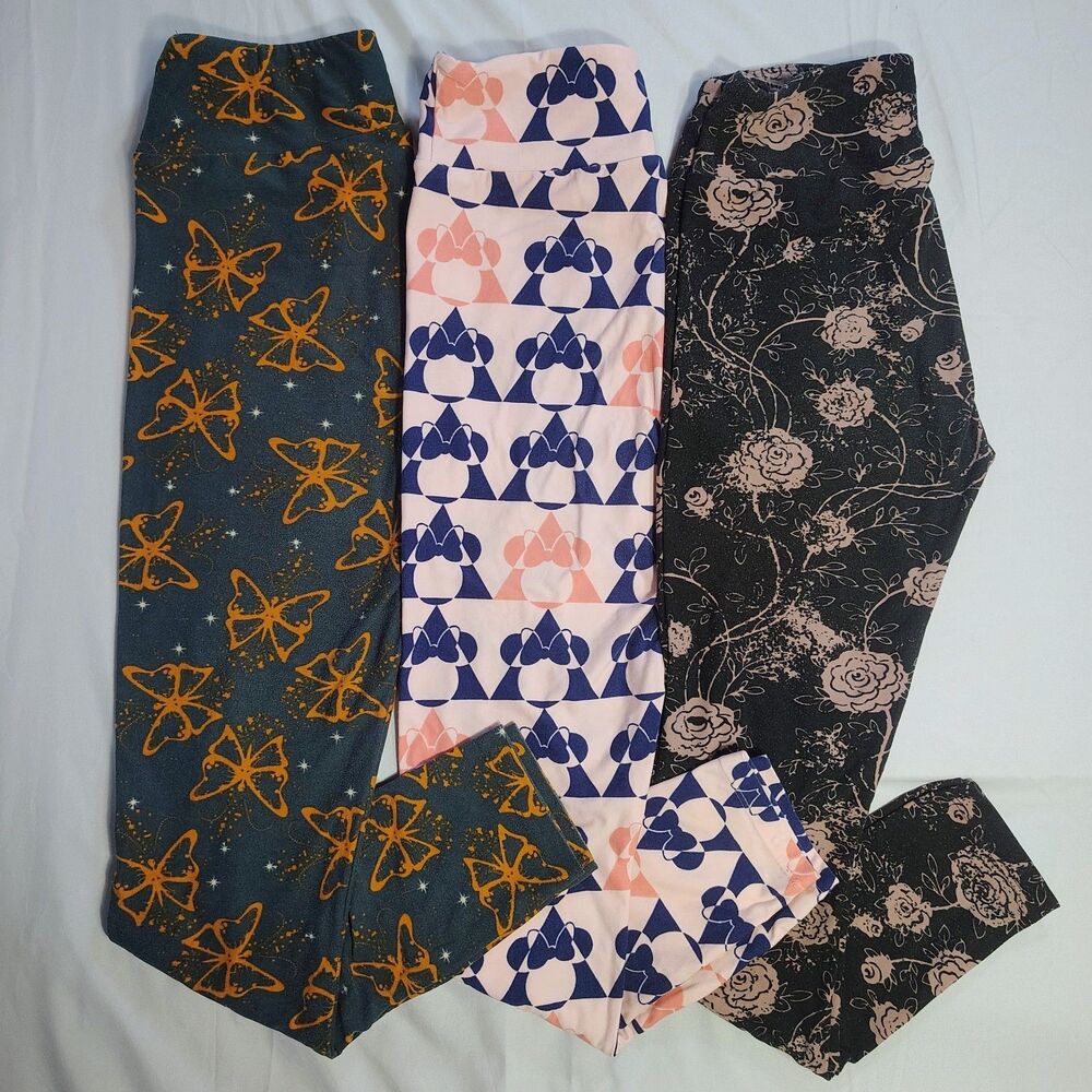 Lularoe Leggings Lot Of 3 Pairs OS One Size Minnie Mouse/ Roses/ Butterflies